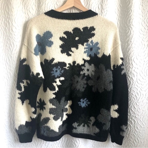 Minkha 100% Alpaca Wool Handmade Handknit Floral Knit Longsleeve Sweater - Picture 2 of 10